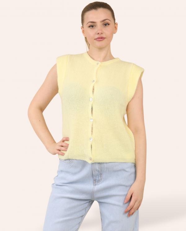 Alpaca Padded Shoulder Sleeveless Cardigan - Terminal 1 Clothing