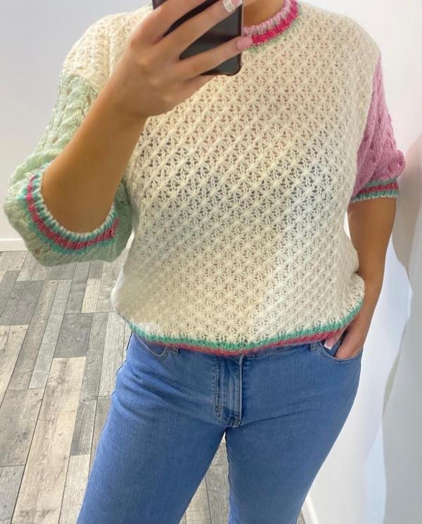 Contrast Crop Sleeve Mohair Mix Jumper (Natural Fibres) - Terminal 1 Clothing