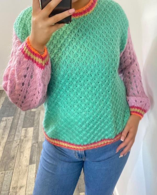 Contrast Sleeve Mohair Mix Jumper - Terminal 1 Clothing