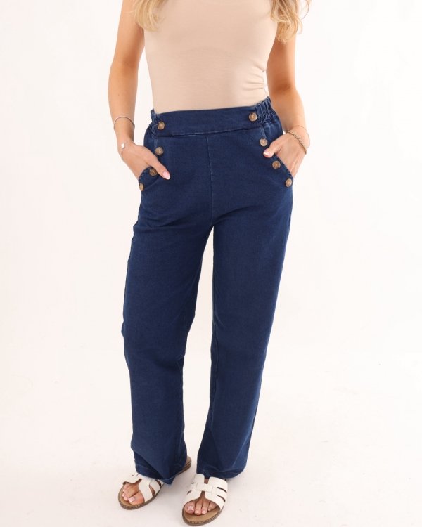 Denim Wash Button Pocket Cotton Trouser - Terminal 1 Clothing