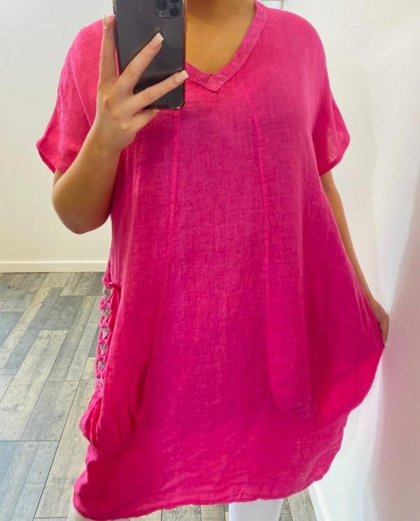 Distressed Sequin Panel Linen Dress - Terminal 1 Clothing