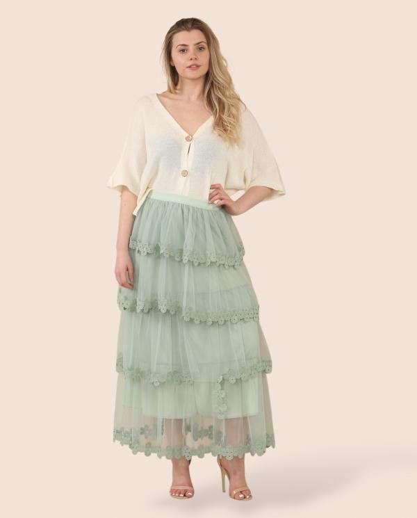 Floral Lace Trim Tulle Skirt - Terminal 1 Clothing