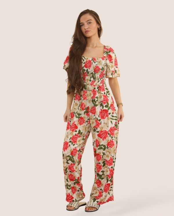 Floral Shirred Bust Jumpsuit (Sold in Packs) - Terminal 1 Clothing