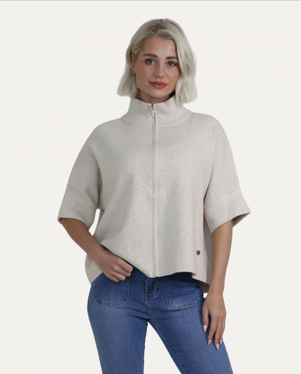 Funnel Neck Short Sleeve Knitted Jacket - Terminal 1 Clothing
