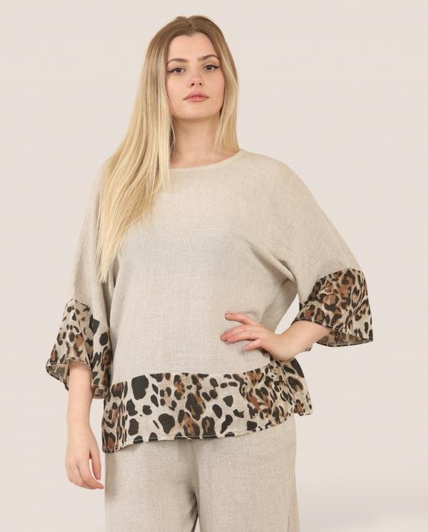 Leopard Trim Gauze Top (Natural Fibres) - Terminal 1 Clothing