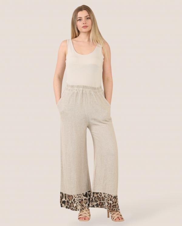 Leopard Trim Linen Cotton Trousers - Terminal 1 Clothing
