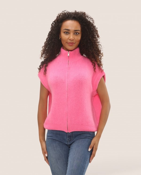Mohair Stand Collar Sleeveless Jacket (Natural Fibres) - Terminal 1 Clothing