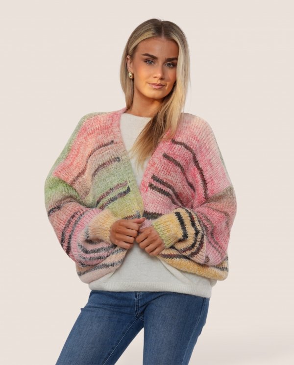 Multi Coloured Stripe Fluffy Knit Cardigan - Terminal 1 Clothing