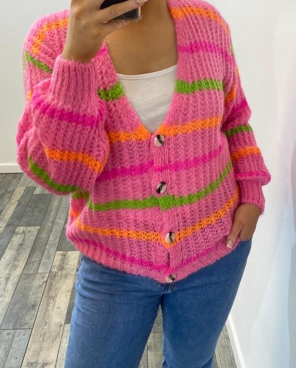Mutli Stripe Mohair Mix Cardigan (Natural Fibres) - Terminal 1 Clothing