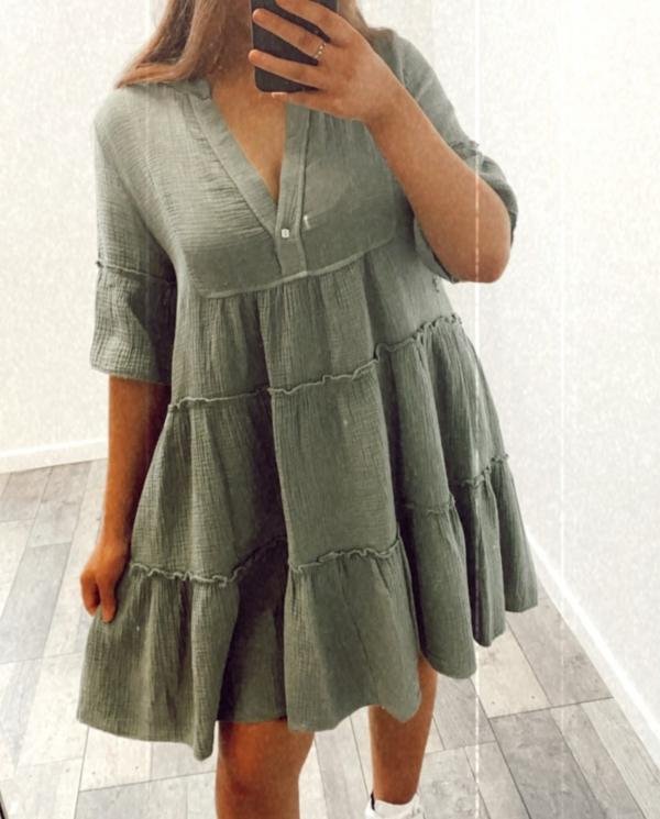 Short Sleeve Cheesecloth Smock Dress - Terminal 1 Clothing