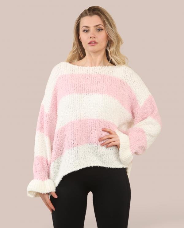 Stripe Bouclé Frill Cuff Jumper - Terminal 1 Clothing